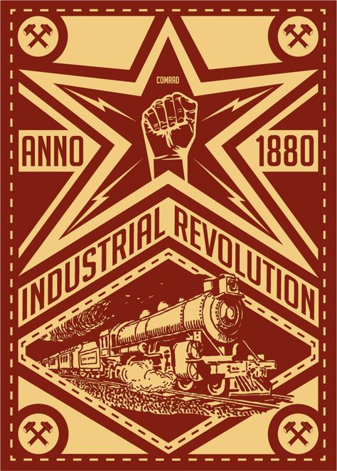 Classic Industrial Revolution image on a poster. British Industrial Revolution, Industrial Revolution Design, Revolution Poster Design, Industrial Revolution Poster, Industrial Revolution Aesthetic, Industrial Revolution Art, Industrial Poster, Industry Revolution, Revolution Aesthetic