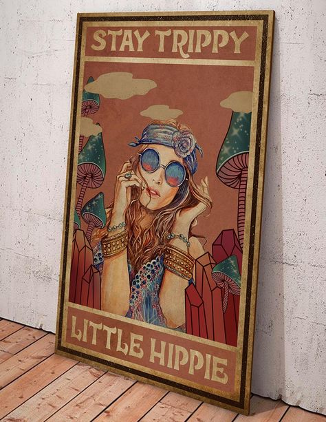 Stay Trippy Little Hippie Canvas Hippie Soul Psychedelic | Etsy Flower Child Hippie, Stay Trippy Little Hippie, Hippie Wall Art, Hippie Posters, Art Hippie, Hippy Gifts, Hippie Girl, Girl Posters, Canvas Wall Decor