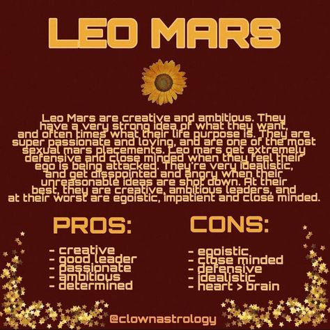 Mars In Leo, Leo Mars, Leo Aesthetic, Leo Zodiac Facts, Close Minded, Planet Signs, Birth Chart Astrology, Astrology Chart, Fire Signs