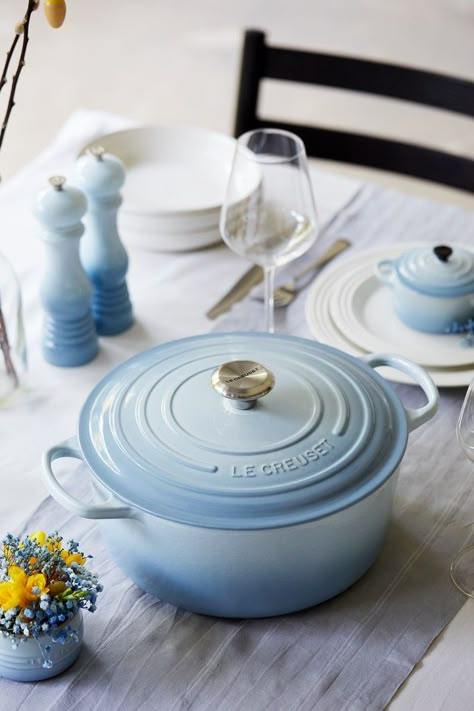 Le Creuset Blue, One Pot Cooking, Mini Casseroles, Le Creuset Cast Iron, Beautiful Home Gardens, Small Apartment Interior, Rustic Bathroom Designs, Blue Cottage, Blue Bowl