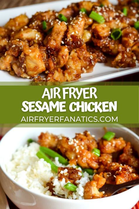 I decided to adapt a Slow Cooker Sesame Chicken recipe and use the sauce for Air Fryer Sesame Chicken! I wasn’t disappointed, it was delicious and a wonderful switch from our honey garlic variety. Most of the air fryer recipes that I make are also gluten-free, I opted to make this gluten-free as well! #airfryersesamechicken #airfried #airfryer #airfryerrecipe #airfryrecipe #airfry #airfriedrecipe Air Fryer Sesame Chicken, Easy Sesame Chicken, Air Fryer Recipes Low Carb, Sesame Chicken Recipe, Air Fried Food, Air Fryer Oven Recipes, Air Fry Recipes, Air Fryer Recipes Chicken, Sesame Chicken