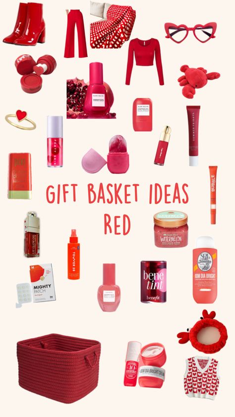 Red Gift Basket Ideas, Red Gift Basket, Cake Gift Basket, Creative Gift Baskets, Red Basket, Birthday Basket, Cool Gifts For Teens, Beer Cake, Cute Gifts For Friends