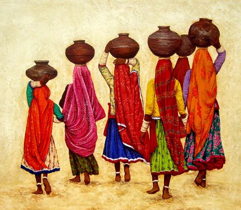 Indian Artist Paintings, Ladies Painting, Contemporary Indian Art, Desi Art, Rajasthani Painting, Indian Traditional Paintings, Rajasthani Art, Wal Art, Indian Art Gallery