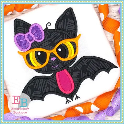 Bat Girl Satin Applique Bat Applique Fall Applique | Etsy Fall Machine Embroidery Designs, Bat Applique, Satin Applique, Embroidery Fall, Christmas Applique Designs, Fall Applique, Halloween Quilt Patterns, Halloween Applique, Halloween Quilt