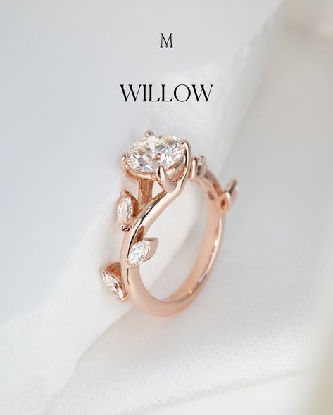 Meet The Willow — A marquise leaf engagement ring featuring stones held by v-tip prongs along the band. Elegant and unique, a nod to lovers of nature. 🤍🌿 #DoAmore #natureinspiredjewelry #natureinspired #natureinspo #willow #dreamring #naturejewelry #diamondring #diamonds #ethical #sustainable Leaf Engagement Ring, Nature Inspired Jewelry, Dream Ring, Nature Jewelry, The Band, Nature Inspiration, Diamond Ring, Engagement Ring, Diamonds