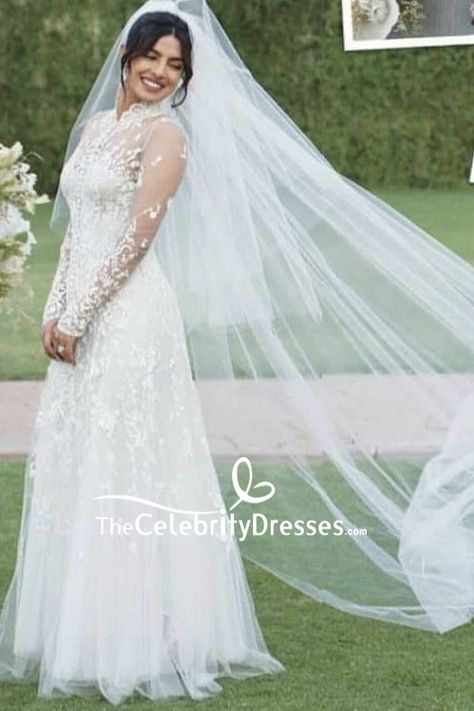 Priyanka Chopra Wedding Gown, Priyanka Chopra Wedding Dress, High Collar Wedding Dress, Collar Wedding Dress, Priyanka Chopra Wedding, Advertisement Examples, Priyanka Nick, Wedding Dress Veil, Wedding Dresses Videos