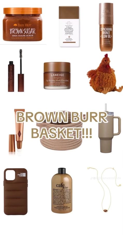 Brown Themed Gift Basket, Christmas Gifts For Friend Group, Brown Gift Basket Ideas, Friendship Basket Ideas, Brrrrr Basket, Christmas Themed Basket, Bur Basket Ideas, Thanksgiving Basket Ideas Gift, Christmas Gift Ideas Aesthetic