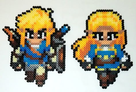 Breath of the Wild Link and Zelda Perler Beads by kamikazekeeg.deviantart.com on @DeviantArt Breath Of The Wild Perler Beads, Zelda Perler Beads, Zelda Perler, Zelda Pattern, Breath Of The Wild Link, Link And Zelda, Image Pixel Art, Yakuza 0, Pokemon Bead