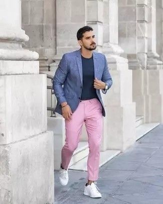 Blazer Men Outfit, Blue Blazer Outfit Men, Chinos Men Outfit, Blue Blazer Outfit, Pink Pants Outfit, Business Casual Attire For Men, Wallpaper Rosa, Pink Chinos, Blazer Outfits Men