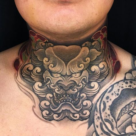 Back Of Neck Tattoo Men Japanese, Neck Japanese Tattoo Men, Dragon Tattoo Neck Men, Throat And Neck Tattoo, Chinese Dragon Neck Tattoo, Samurai Neck Tattoo, Neck Japanese Tattoo, Dragon Throat Tattoo, Japanese Throat Tattoo