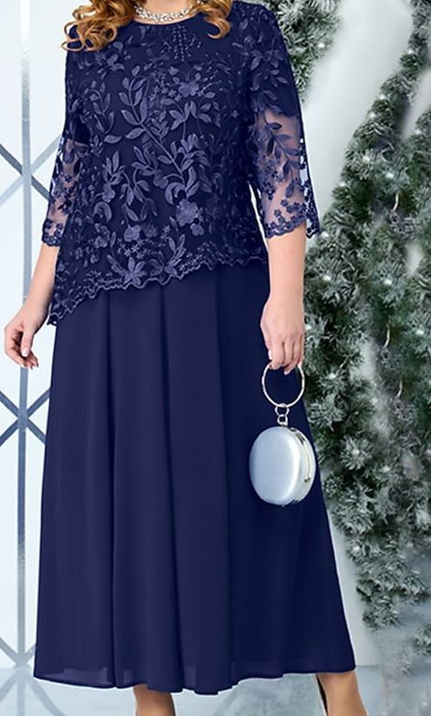 Plus Size Party Dress, Plus Size Lace Dress, Costum Elegant, Plus Size Party, Sukienki Plus Size, Navy Blue Midi Dress, Midi Dress Formal, Elegant Midi Dresses, Plus Size Party Dresses