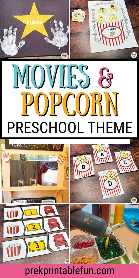 Movie Theme Literacy Night, Theatre Preschool Activities, Movie Day Activities For Kindergarten, Movie Theme Arts And Crafts, Theater Activities For Preschoolers, Movie Day At School Ideas, Movie Preschool Activities, Theater Preschool Activities, Hollywood Activities For Preschool