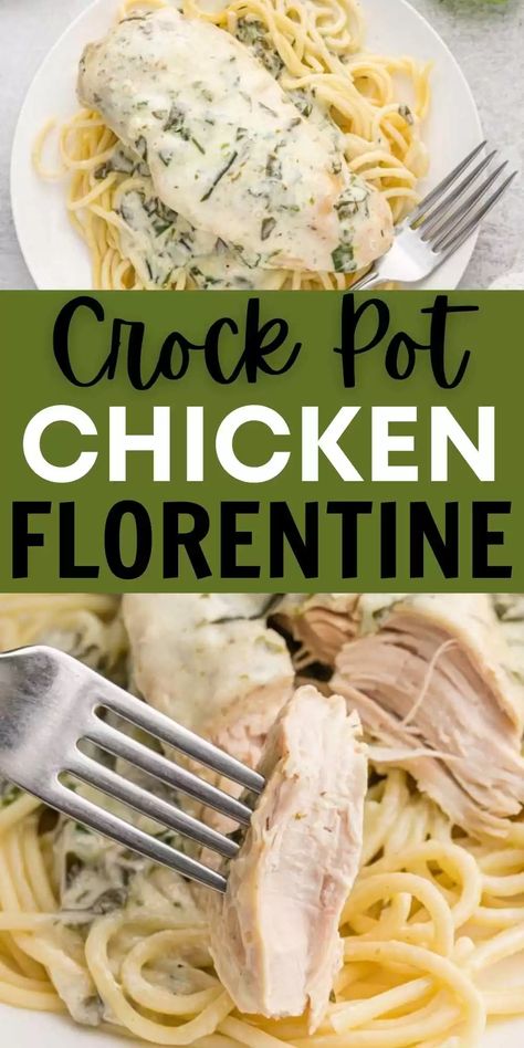 Easy Chicken Florentine, Chicken Spinach Recipes, Chicken Florentine Pasta, Chicken Florentine Recipe, Chicken Florentine Casserole, Florentine Recipe, Chicken Spinach Pasta, Crockpot Spaghetti, Florentines Recipe