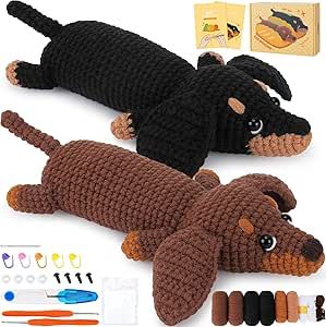 Dachshund Crochet, Doll Diy Crafts, Beginner Crochet, Crochet Animal, Crochet Set, Le Crochet, Crochet Dog, Knitting Kits, Crochet Kit