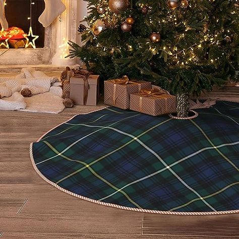 Christmas Tree Skirt, Campbell Clan Tartan Navy Blue and Green Plaid Faux Linen Rustic, 36inch, only $22.50 Rustic Xmas Tree, Plaid Tree Skirt, Campbell Clan, Xmas Tree Skirts, Burlap Christmas Tree, Blue And Green Plaid, Plaid Christmas Tree, Burlap Christmas, Christmas Trends