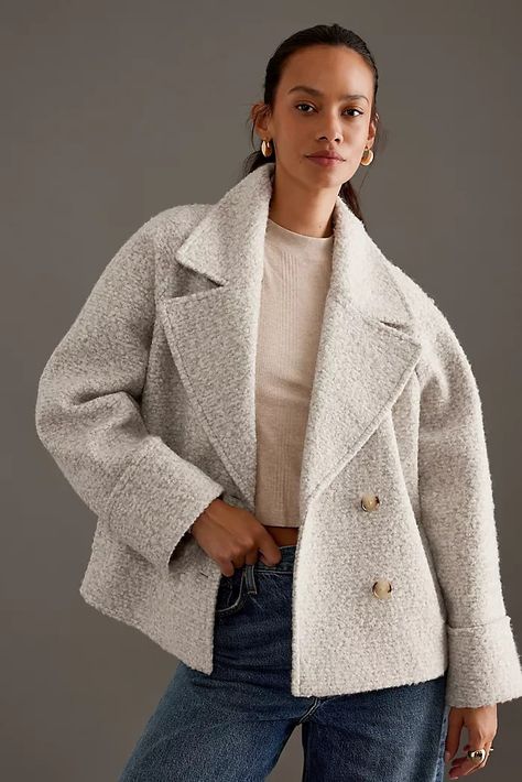 Women's Coats & Jackets | Anthropologie UK Wool Coat Women Outfit, Short Wool Coat Women, Boucle Jacket Outfit, Wool Coat Outfit, Oversized Wool Coat, Boucle Coat, Anthropologie Uk, Coat Outfit, Boucle Jacket