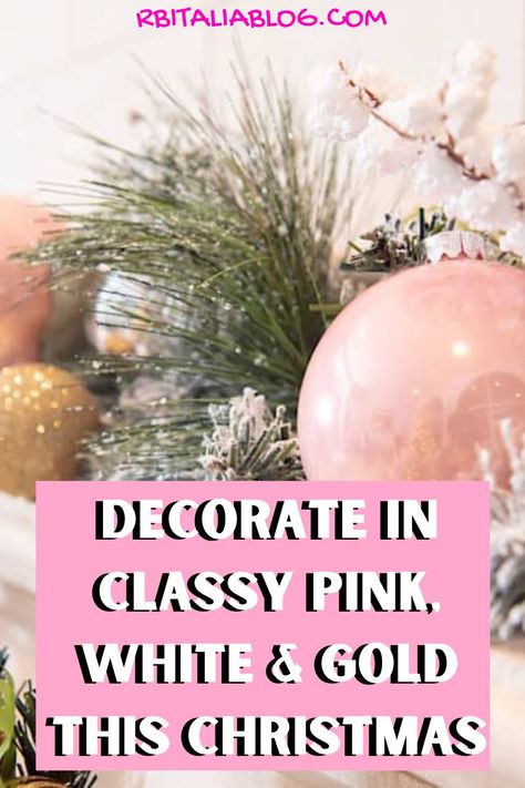 Get Pink Christmas tree and Pink Christmas Decor ideas and inspiration. Use pink, white and gold to have the most elegant Christmas tree in town. Decorate your home and tree with stylish pink and gold inspiration this Christmas. Pink And Gold Christmas Garland, Pink And Gold Christmas Tablescape, Pale Pink Christmas Tree, Pink White And Gold Christmas Decor, Pink And Gold Christmas Table Decor, Pink And Gold Christmas Decor Diy, How To Decorate A Pink Christmas Tree, Pink Christmas Party Ideas, White And Pink Christmas Decor