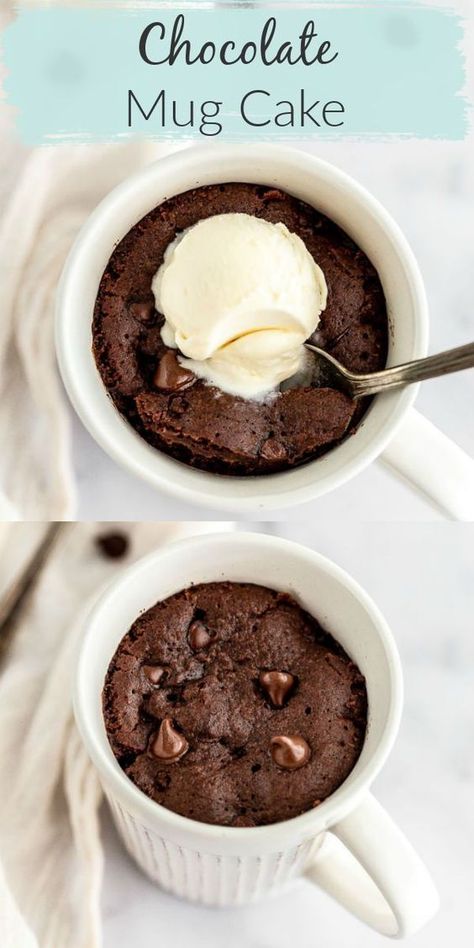 This chocolate mug cake from Live Well Bake Often is the perfect easy dessert. Craving chocolate cake but needing dessert in a hurry? This mug cake recipe is perfect for you. All you need are a few simple ingredients and a microwave and you have the perfect easy homemade chocolate dessert! Grab this easy recipe and try a delicious chocolate mug cake today! #mugcake #chocolatecake #easydessert #cakerecipe Easy Chocolate Dessert, Nutella Ice Cream, Chocolate Chip Mug Cake, Easy Mug Cake, Fast Desserts, Chocolate Mug Cake, Peanut Butter Nutella, Mug Cake Microwave, Easy Chocolate Desserts