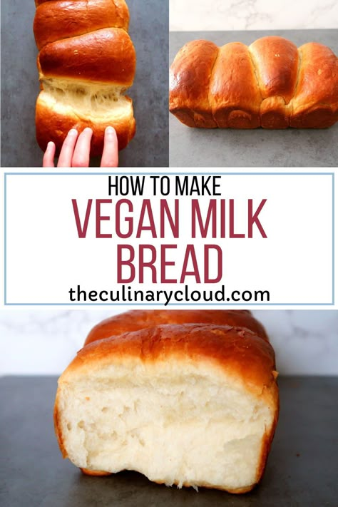 This Vegan Milk Bread is soft, easy to make, and is delicious. This Japanese bread is perfect on its own or for sandwiches. Japanese / Recipe / milk bread / Vegan / Vegetarian Vegan Milk Bread, Vegan Japanese Milk Bread, Vegan Brioche, Vegan Sandwich Bread, Vegetarian Bread Recipes, Quick Vegan Bread, Korean Milk Bread, Vegan Brioche Bread, Easy Vegan Bread