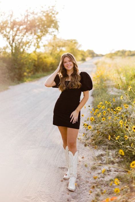 Senior Pictures Dresses, Dresses With Cowboy Boots, White Cowboy Boots, Senior Photo Outfits, Senior Picture Outfits, Senior Pictures Poses, Senior Poses, Senior Photoshoot, College Girls