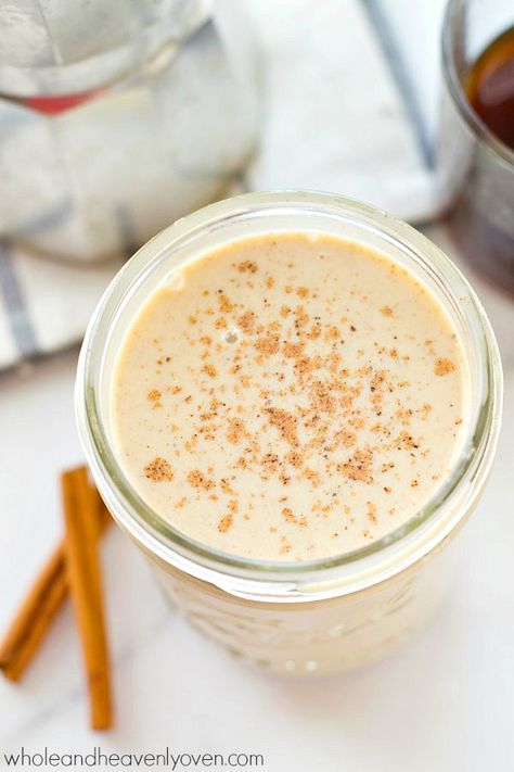 Add a holiday twist to your coffee with this homemade eggnog coffee creamer! It's so much better AND lighter on the calories than store-bought, and also makes the best gift! @WholeHeavenly Eggnog Coffee Creamer, Eggnog Coffee, Holiday Brunch Recipes, Easy Alcoholic Drinks, Coffee Creamer Recipe, Creamer Recipe, Homemade Eggnog, Pantry Ingredients, Cranberry Bread