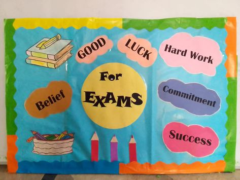 Exam Board Decoration Ideas, Display Boards For School, Exam Day, Exam Time, Display Boards, First Day Of School Activities, Exams Tips, Class Room, Board Decoration