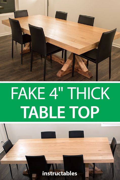 Make a sturdy table that looks like it has a 4" thick top.  #furniture #woodworking #workshop #dining Diy Wood Table Top Cover, Make A Table Top, Plywood Table Top, Wood Carving Tutorial, Power Carving Tools, Carving Tutorial, Wood Carving Knife, White Oak Table, Table Top Covers