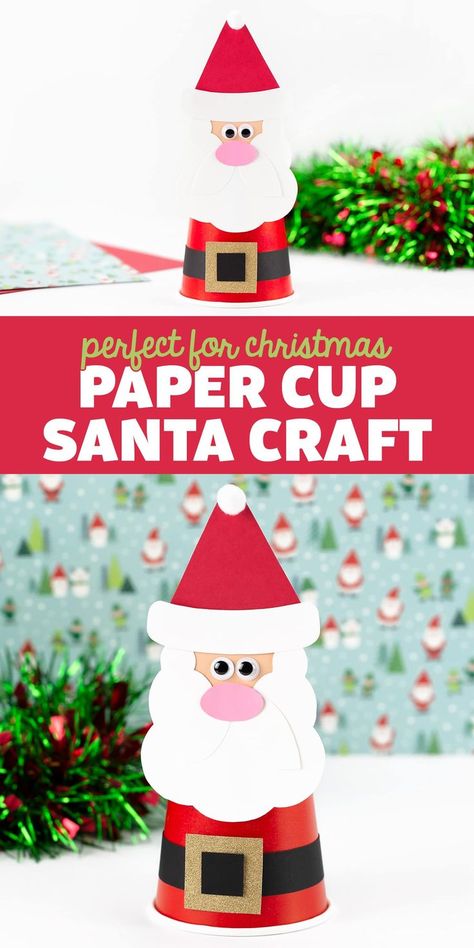 Paper Cup Santa Craft - This festive Paper Cup Santa Craft includes a free printable template, making it easy and fun for kids of all ages! via @firefliesandmudpies Plastic Cup Christmas Crafts, Paper Cup Santa Craft, Easy Santa Crafts For Kids, Christmas Santa Craft, Christmas Snow Globe Craft, Christmas Craftivity, Future Grandma, Gingerbread Man Crafts, Xmas Inspiration