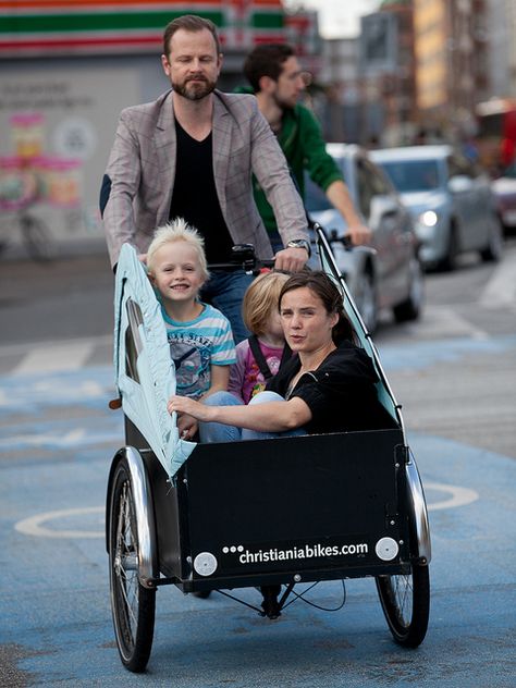 An entire family on a Christiania Bike. God, I love Copenhagen (København, Danmark, Danish, Denmark, travel, Europe, city, capital, visit, beautiful, cykel, cykler, bikes, bicycle, transport, lane, centre, ladecykel, cycle) Christiania Bike, Family Bike, Velo Vintage, Bike Cycle, Riding A Bike, Cycle Chic, I Want To Ride My Bicycle, Cargo Bike, Family Affair