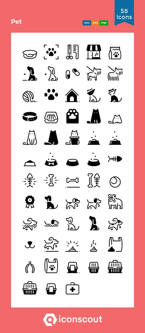 Pet  Icon Pack - 58 Glyph Icons Pet Icon, Pet Store Ideas, Pet Shop Logo, Pet Branding, Pet Grooming Salon, Pets Movie, Lps Pets, Pet Hotel, Online Logo Design