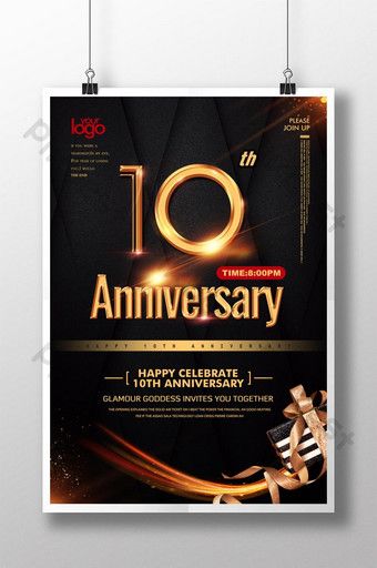 Restaurant Anniversary, Anniversary Poster Design, Anniversary Poster, Happy 10th Anniversary, Gold Banner, Poster Psd Free Download, Poster Psd, Creative Graphic Design, Wedding Anniversary Cards