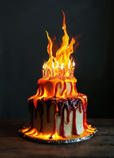 Flaming Birthday Cake Extravaganza: A Symphony of Fire and Melted Candles  Behold this extraordinary birthday cake adorned with towering flames and melted candles. 🎂🔥 #birthday #cake #flames #meltedcandles #celebration #party Melted Candle Cake, Melted Candles, Melted Candle, Fire Cake, Diamond Cake, Candles Birthday, Candle Cake, Melting Candles, Celebration Party