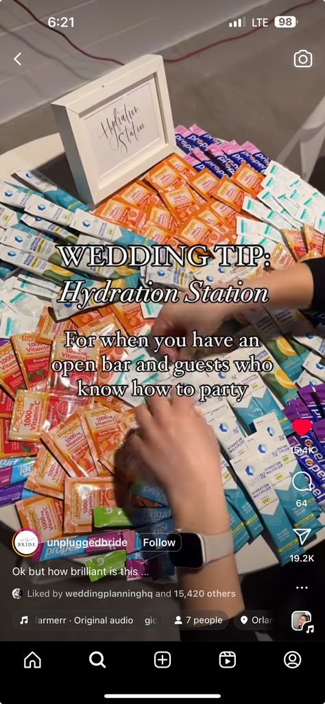 Unique Wedding Must Haves, Wedding Ideas After Party, Summer Wedding Essentials, Wedding Hydration Station, Hydration Station Wedding, Summer Wedding Tips, Fun Wedding Things, Wedding Reception Fun Ideas, Wedding After Party Ideas