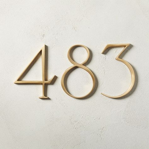 House Numbers On Dark House, Modern Address Numbers On House, Black Front Door Brass Hardware, Cute House Numbers, Cottage House Numbers, Gold House Numbers, Bronze House Numbers, Decorative House Numbers, Small Southern Homes