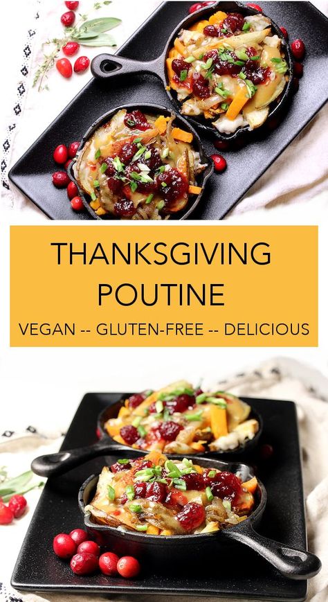 Thanksgiving Poutine, Vegan Gluten Free Thanksgiving, Veggie Lunches, Gluten Free Thanksgiving Recipes, Gluten Free Thanksgiving, Vegan Thanksgiving Recipes, Vegan Holidays, Vegan Potato, Baked Fries