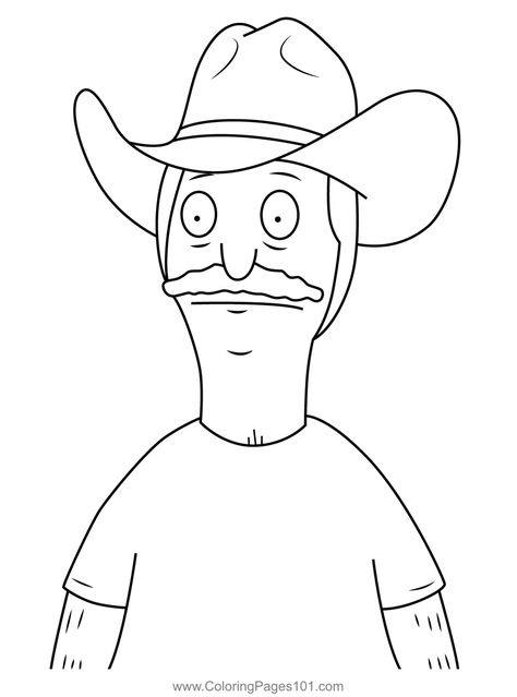 Bob Belcher Wearing Cowboy Hat Bob's Burgers Coloring Page Bobs Burgers Outline, How To Draw Bobs Burgers Characters, Bobs Burgers Drawing Easy, Bobs Burgers Coloring Pages, Bobs Burgers Drawing, Coloring Pages Funny, Watercolour Projects, Hat Coloring Page, Movie Drawings