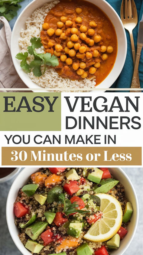 Need easy vegan dinner ideas? Try these 12 quick recipes that are healthy, flavorful, and perfect for weeknights. With minimal prep, they’re perfect for your busy schedule! #QuickVeganMeals #HealthyDinners #VeganLife Super Easy Vegan Recipes, 30 Minute Vegan Dinner, Vegan Ideas For Beginners, Easy Delicious Vegan Recipes, Easy Beginner Vegan Recipes, Quick Healthy Vegan Dinner, 4 Ingredient Vegan Recipes, Easy Simple Vegan Recipes, Vegan Recipes Quick