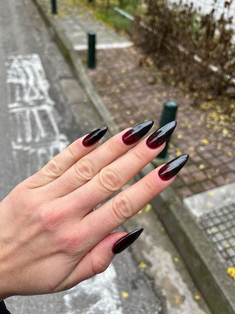 Nails, aesthetic, fyp, Pinterest, fashion, nails insta Black Vampire Nails, Vamp Nails Aesthetic, Vampire Nail Ideas, Vampire Halloween Nails, Vampy Nails Almond, Vampire Inspired Nails, Vampire Nails Aesthetic, Vampire Nails Designs, Romantic Goth Nails