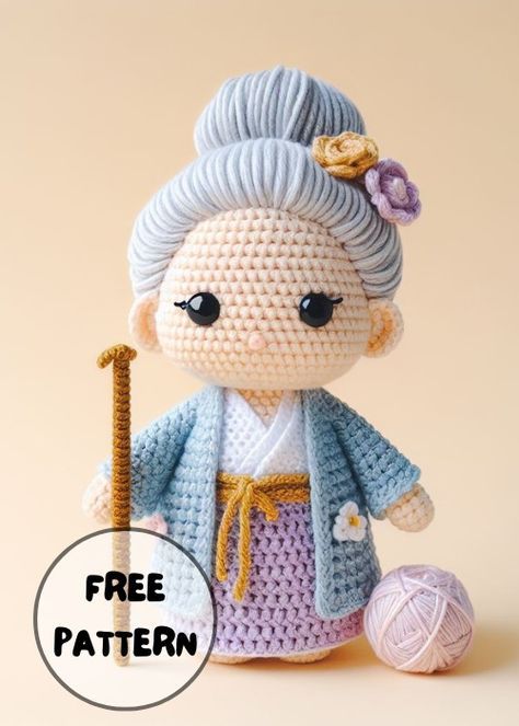 Free Crochet Grandma Doll Amigurumi Pattern Grandma Amigurumi Free Pattern, Grandma Crochet, Granny Dolls, Yarn Diy Projects, Crochet Grandma, Doll Free Crochet Pattern, Doll Patterns Free, Crochet Doll Tutorial, Crochet Dolls Free Patterns