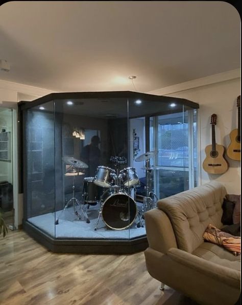 Drum Studio Design, Studio Room Ideas Music, Home Drum Studio, Music Studio Room Diy, Audio Room Design, Drums Room, At Home Music Studio, Home Studio Music Room, Music Studio Room Design