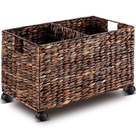 PRICES MAY VARY. Complete Package: the extra large rolling storage cart 2 house storage baskets; Bring a touch of rustic elegance to your decor with the rolling storage basket; Woven from sustainable, natural water hyacinth and finished with a sturdy metal frame, it adds visual appeal and warmth to your home storage needs Beautifully Handcrafted Material: the extra large storage basket with wheels has been meticulously woven from water hyacinth, a natural, sturdy material; The weaving creates a Stacking Storage Bins, Large Storage Baskets With Lids, Toy Storage In Living Room, Large Wicker Storage Baskets, 11 Wide X 13 Deep Baskets Storage Containers, Bookshelf Baskets Toys, Cart With Wheels, House Storage, Wicker Stirage Baskets With Lid