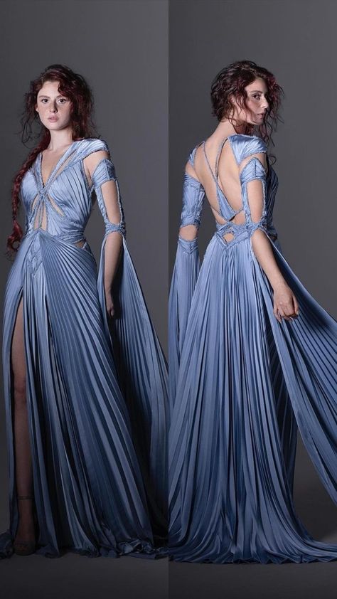 Chotronette Armor Dress, Fantasy Ball Outfits, Padme Amidala Outfits Concept Art, Fantasy Ball Dress, Blue Fantasy Outfit, Got Fashion, Asgardian Dress, Armored Dress, Sci Fi Dress