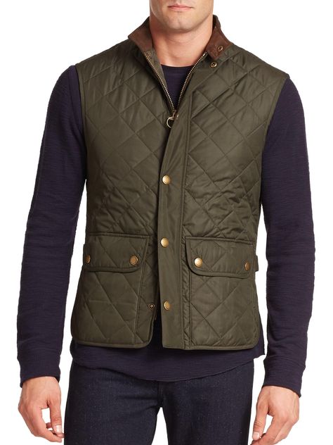 Men's Lowerdale Quilted Vest - Sage - Green - Barbour Jackets Vest Men Outfit, Green Vest Outfit, Barbour Jacket Mens, Mens Green Vest, Barbour Gilet, Men Vest Outfits, Vest Outfits Men, Green Sweater Vest, Mens Vest Fashion