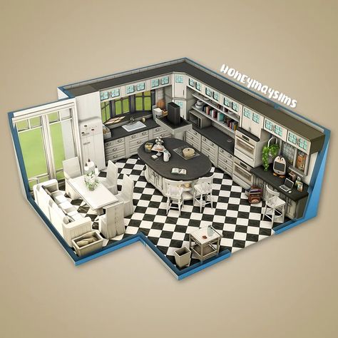 Sims Big Kitchen Ideas, Sims 4 Lounge Room Ideas, Sims 4 Big Kitchen Ideas, Sims 4 Kitchen Ideas Base Game, Sims4 Kitchen Ideas, Sims 4 Kitchen Ideas, Sims4 Kitchen, Sims Kitchen, Big Kitchen Ideas