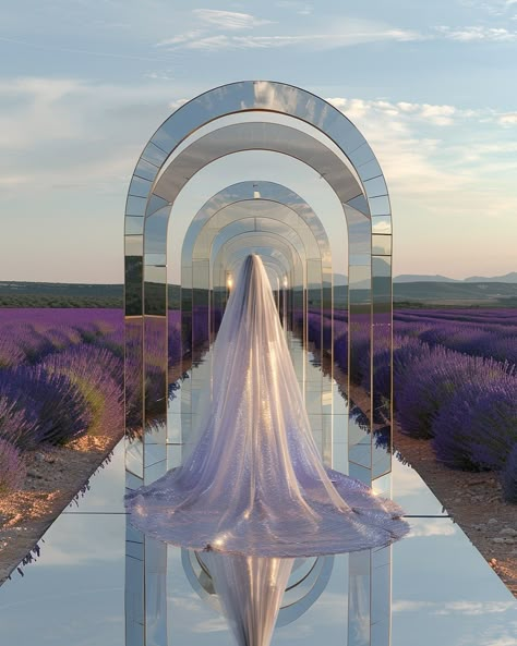 Lavender arch AI💜 #mg_eventdesign Lavender Arch, Lavender Decorations, Architectural Wedding, Event Entrance, Dream Beach Wedding, Palace Wedding, Concept Art World, Event Stage, Wedding Hall