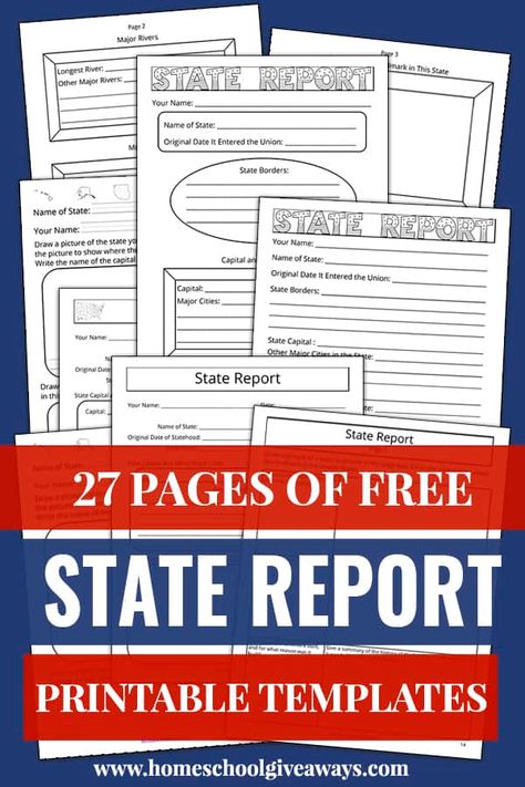 These free state report templates for U.S. geography to help your students learn all about the states that make up our nation. State Report Projects, State Report Template, State History Projects, Lap Book Templates, Us Geography, State Abbreviations, Teaching Geography, 5th Grade Social Studies, Homeschool Geography