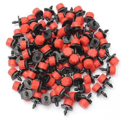 Good Quality 100X Adjustable Micro Drip Irrigation Watering Anti-clogging Emitter Dripper Red Garden Supplies Drip Hose, Micro Sprinkler, Drip Irrigation Kit, Garden Watering System, Sprinkler Irrigation, Drip System, Garden Sprinklers, Drip Irrigation System, Watering & Irrigation