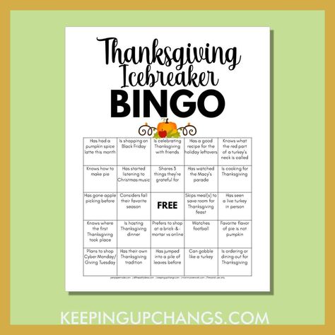 Free FALL THANKSGIVING ICEBREAKER HUMAN PEOPLE BINGO for Thanksgiving holiday party game idea. Get to know, mix and mingle, socialize, teambuilding for school classroom, office coworkers, group gathering. Easy to DIY instant digital download. High school, college, ESL, virtual Zoom party. Fun, funny, hilarious, modern, coed, unique, creative. November Ice Breakers, Thanksgiving Find Someone Who, Thanksgiving Bingo For Adults, Thanksgiving Ice Breakers For Adults, November Team Building Activities, Fall Team Building Activities For Adults, Thanksgiving Office Ideas, Thanksgiving Activities High School, Thanksgiving Team Building Ideas