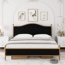 Check this out! Gold Bed Frame, Headboard Velvet, King Size Platform Bed, Black Bed Frame, Full Size Platform Bed, Gold Bed, Velvet Upholstered Bed, Queen Size Platform Bed, Curved Headboard