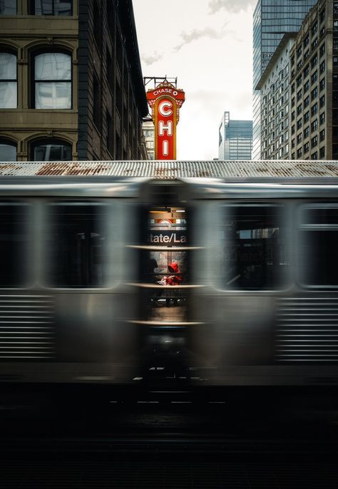 Marion Mou on Twitter: "Red riding hood in the urban jungle… " Chicago Aesthetic Vintage, Chicago Aesthetic Wallpaper, Chicago Aesthetic Outfits, Train Wallpaper, Chicago Aesthetic, Train Posters, 3d Ideas, Chi Town, Brand Photoshoot